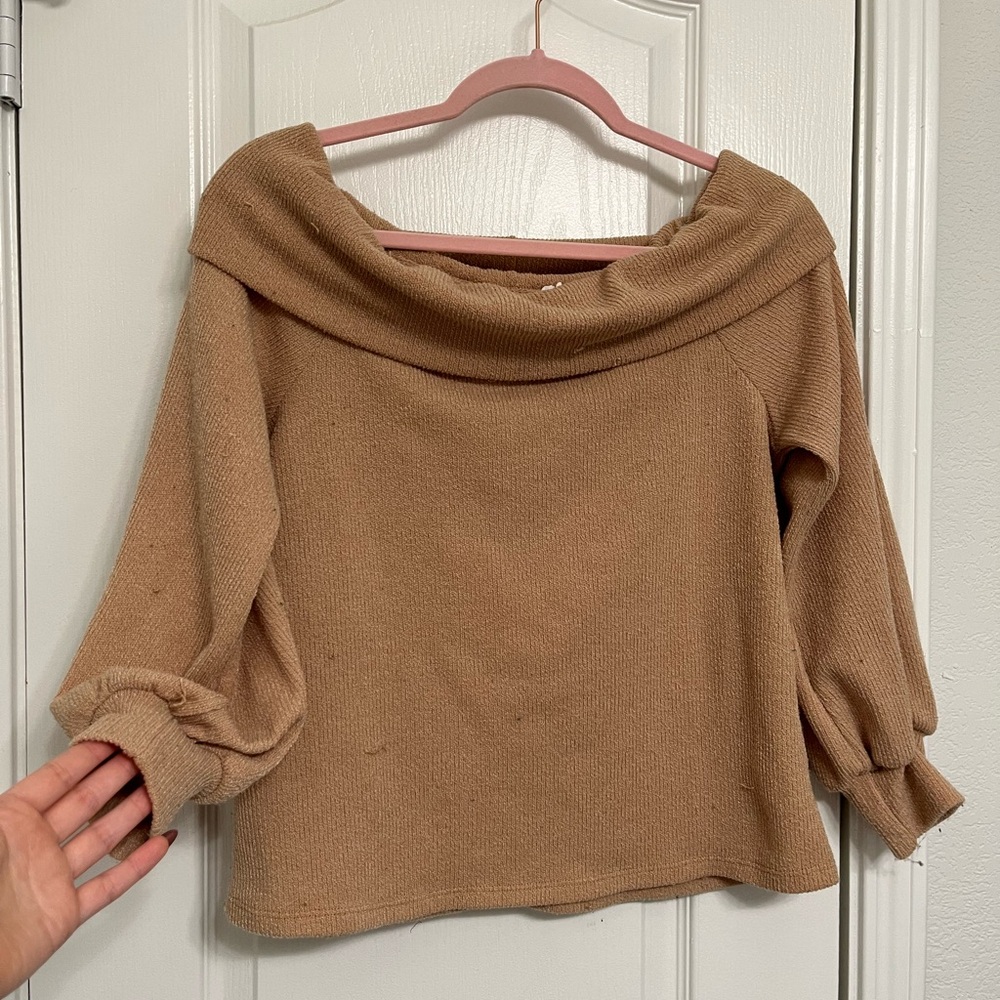 Tan Off-Shoulder Sweater